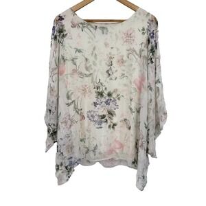 Belle France Top Size XL Soft Floral Print Silk Blend Cottagecore Italy Romantic